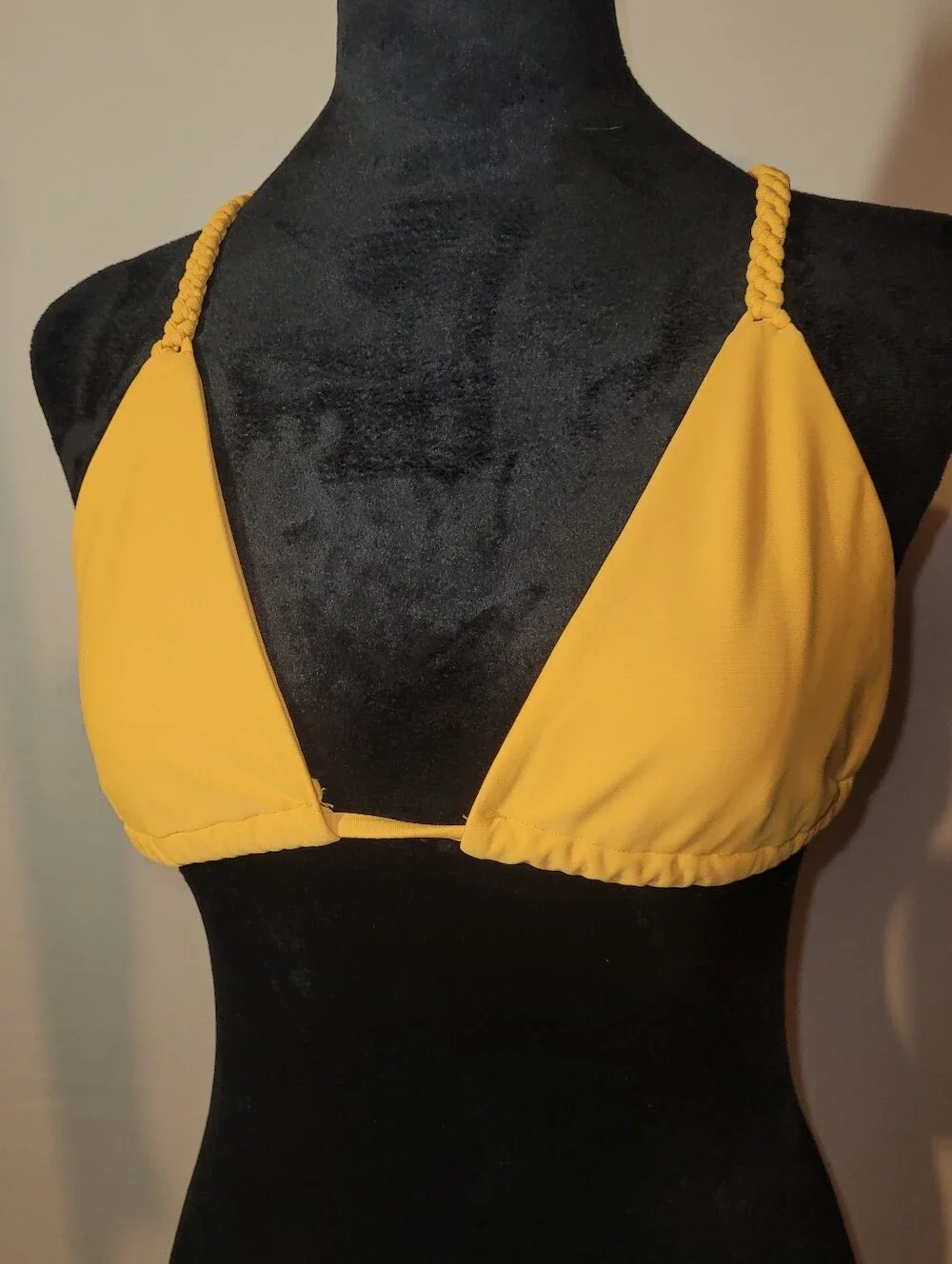 Beach Babe, Saffron Yellow Triangle Bikini Top with Intricate Braided Straps, M